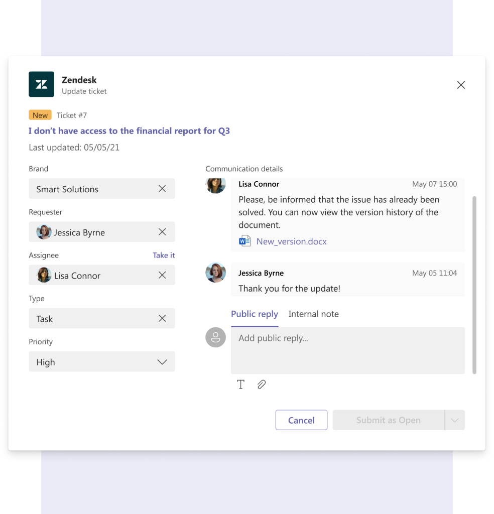 Zendesk for Microsoft Teams