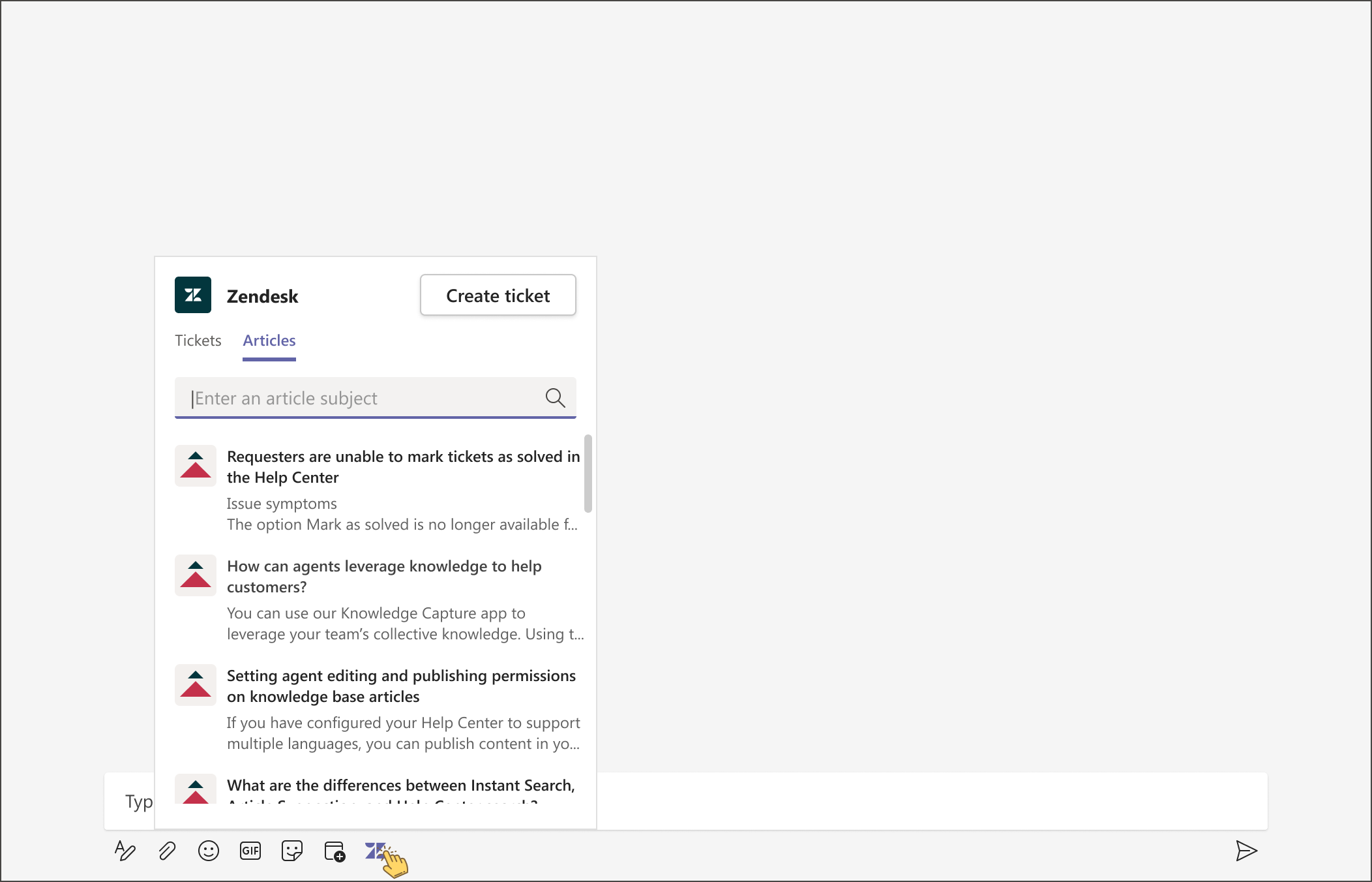 Articles in the messaging extension